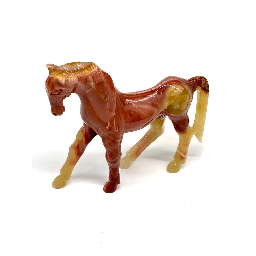 Horse caramel figurine Vintage Hand Carved Gemstone Detail Swirl Mexico 8Wx6.5